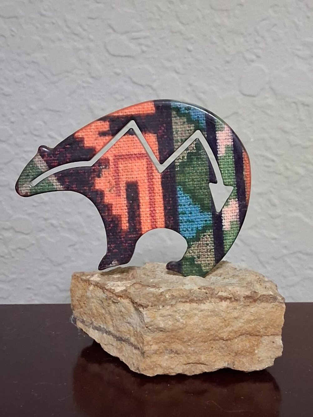 Lazart Southwestern Fetish Bear Figurine on Sandstone Mount